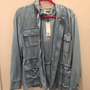 BB Dakota_Light Blue Silk Jean Zip Up Jacket